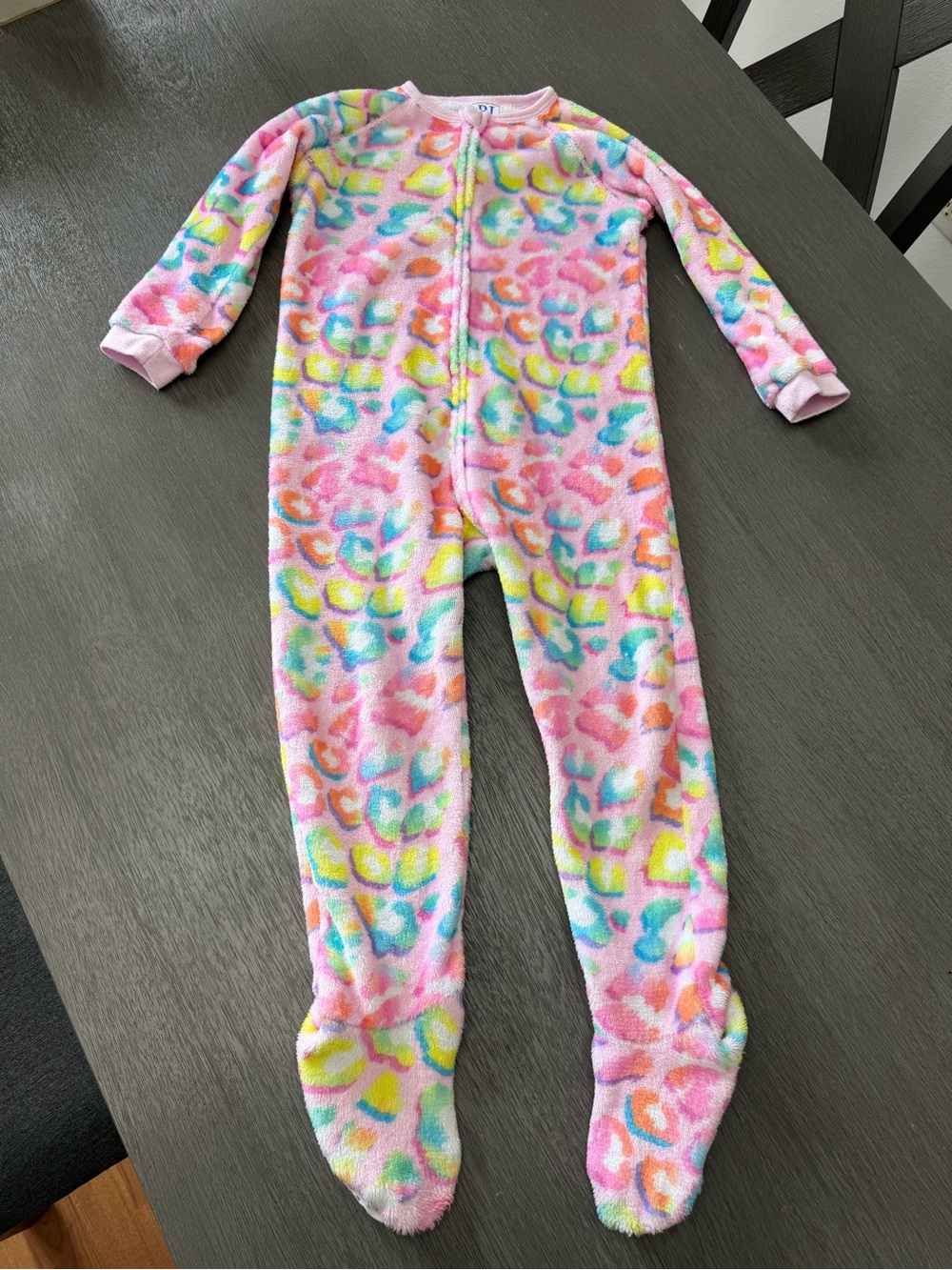 The Children's Place Pink Rainbow Leopard Plush Footed Pajamas